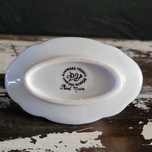 Vtg Limoges France Peint Main Porcelain Tureen Shape Limoges Box Purple Floral - Picture 8 of 9